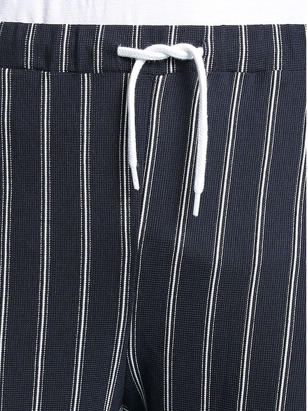 Campus Sutra Men Navy Blue Striped Printed Track Pants