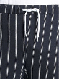 Campus Sutra Men Navy Blue Striped Printed Track Pants