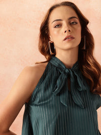 all about you Vertically Striped Knot Detail Halter Neck A-Line Top