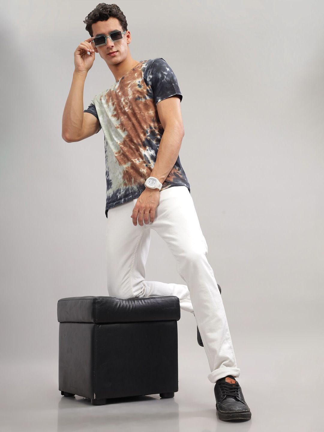 ADRO Tie & Dye Printed Round Neck Short Sleeves Regular Fit Cotton T-shirt