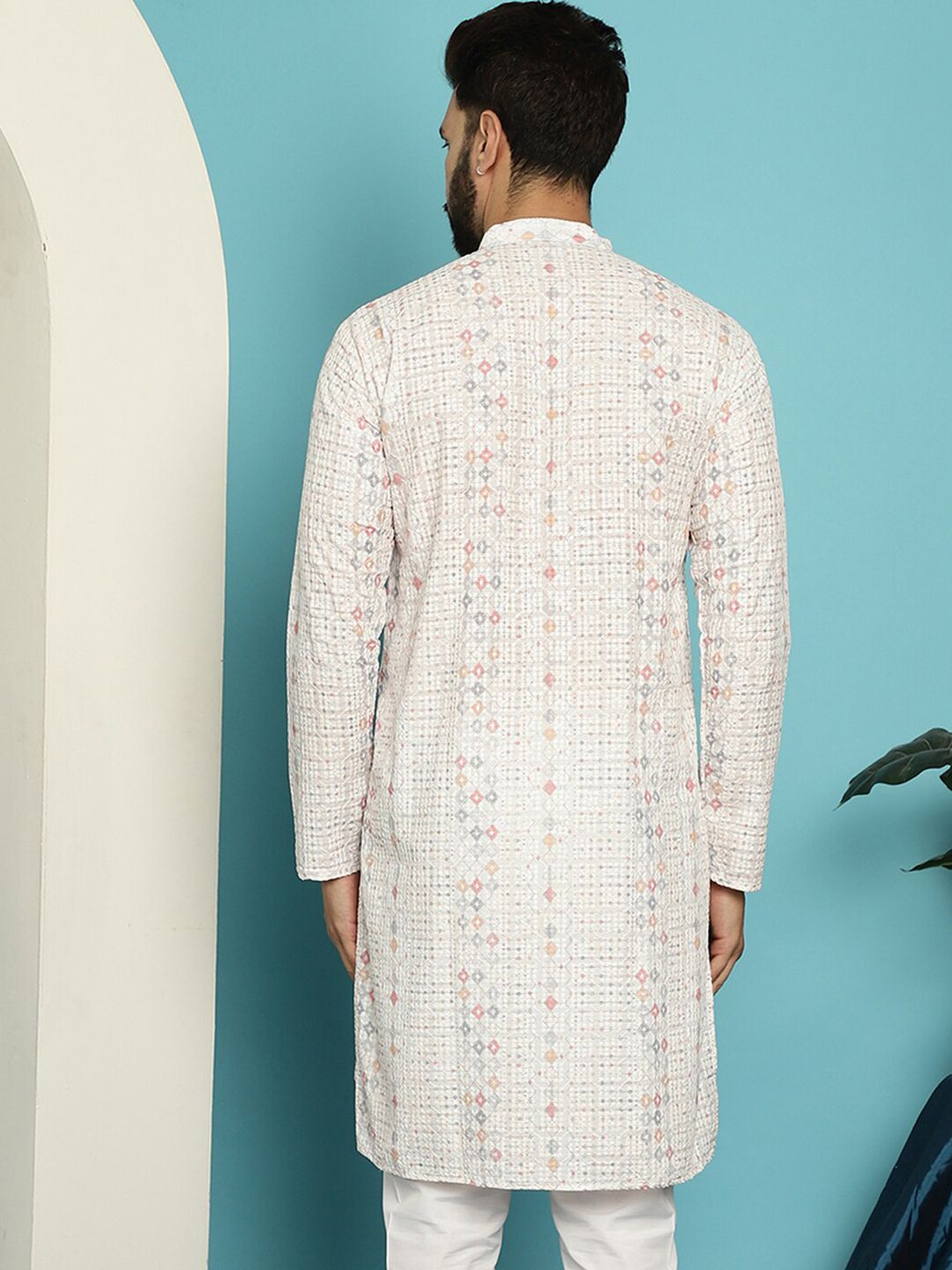 SOJANYA Kurta Lurus Kapas Tulen Sulam Geometrik