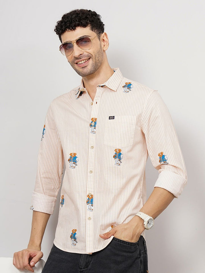 The Indian Garage Co Men White & Beige Striped Casual Shirt