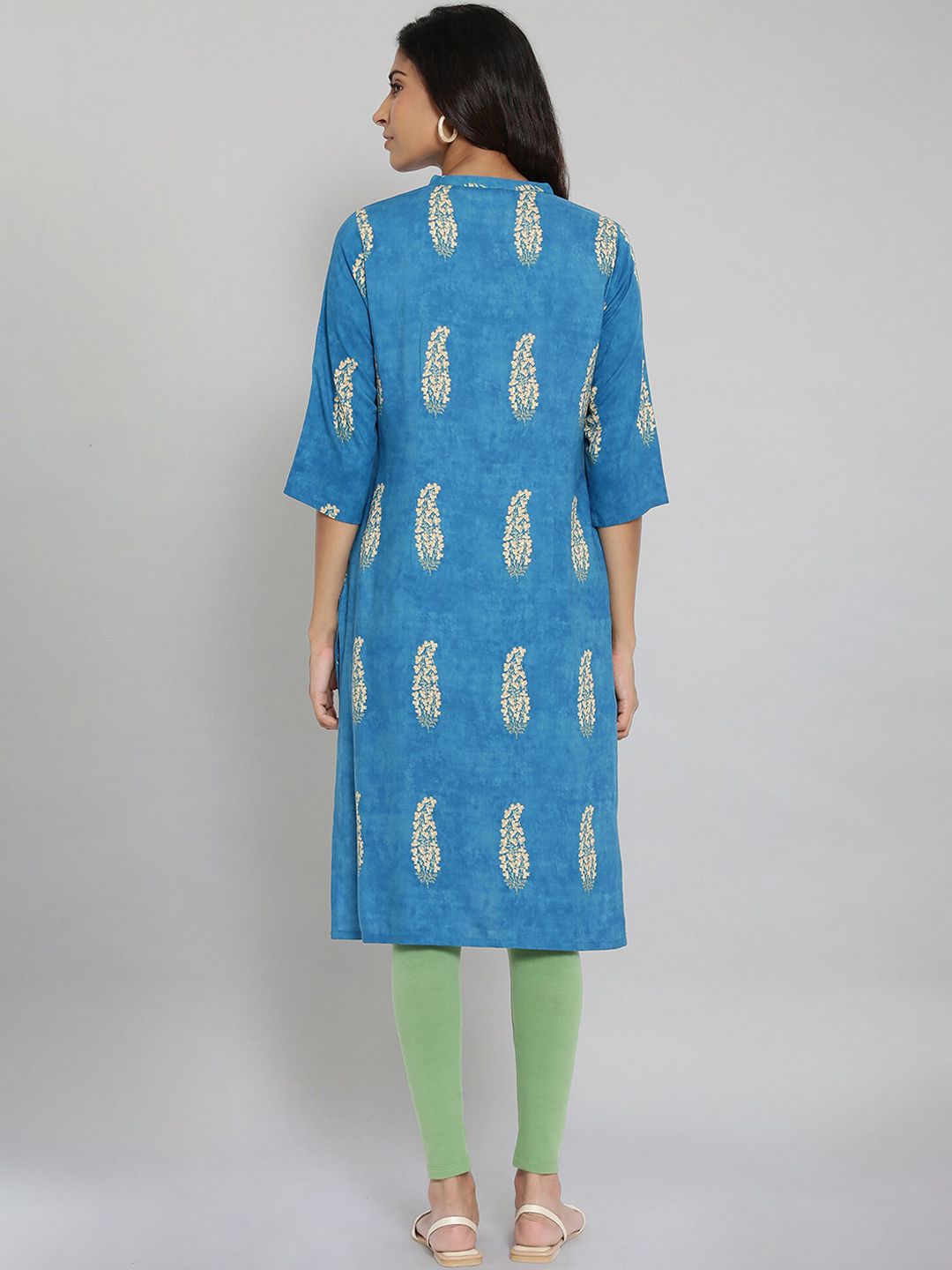 W Women Blue Ethnic Motifs  printed Thread Work Kurta