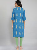 W Women Blue Ethnic Motifs  printed Thread Work Kurta