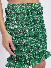 DressBerry Floral Print Smocked Ruffled Detail Cinched Waist Top with Peplum Skirt
