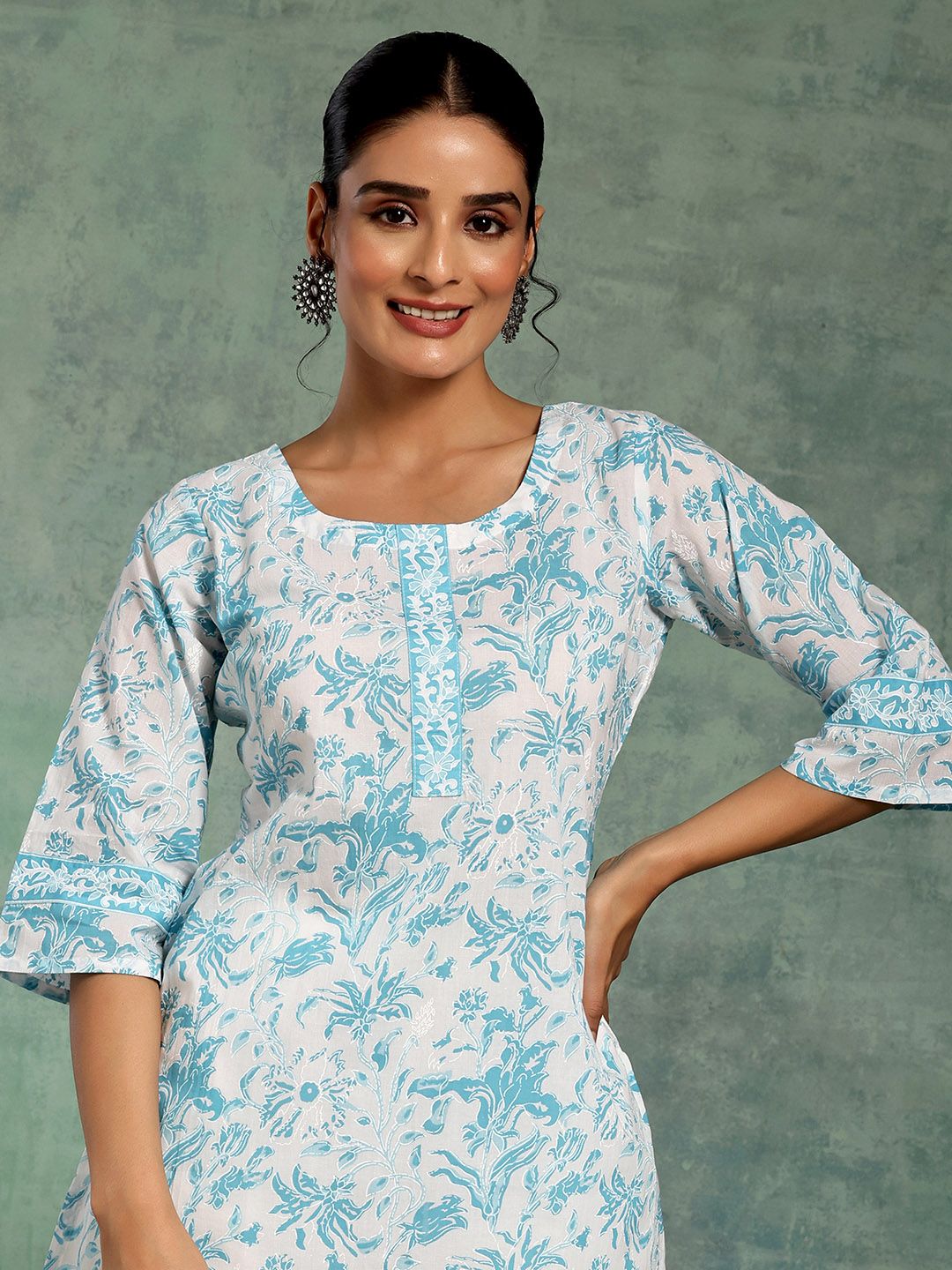 Libas Floral Printed Flared Sleeves Pure Cotton Kurti