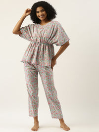 Sanskrutihomes Wanita Set Pajama Kapas Biru & Pink Printed