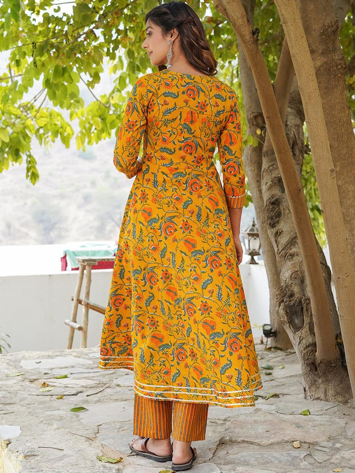 KALINI Floral Printed Gotta Patti Pure Cotton Kurta with Trousers & Dupatta