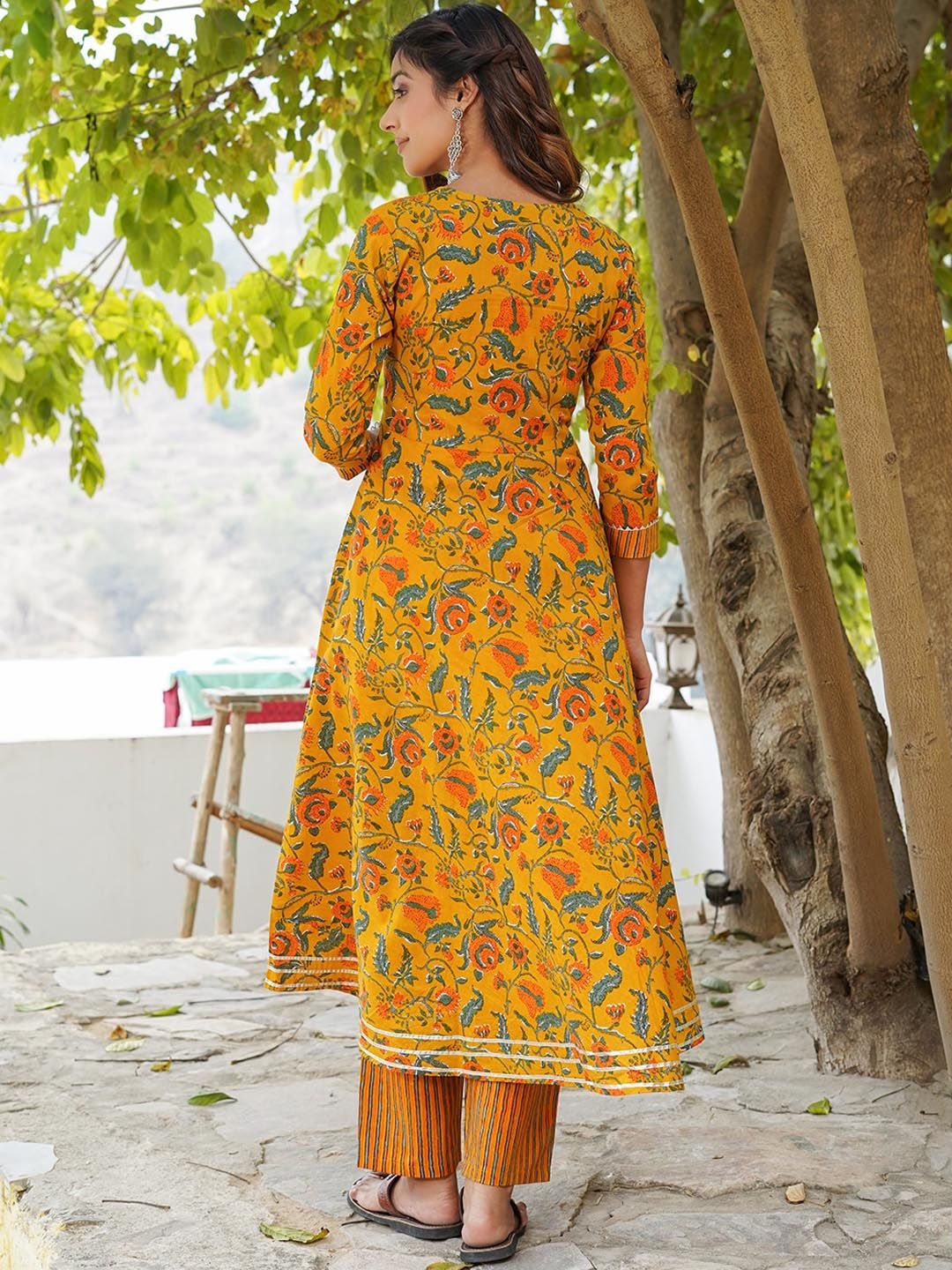 KALINI Floral Printed Gotta Patti Pure Cotton Kurta with Trousers & Dupatta