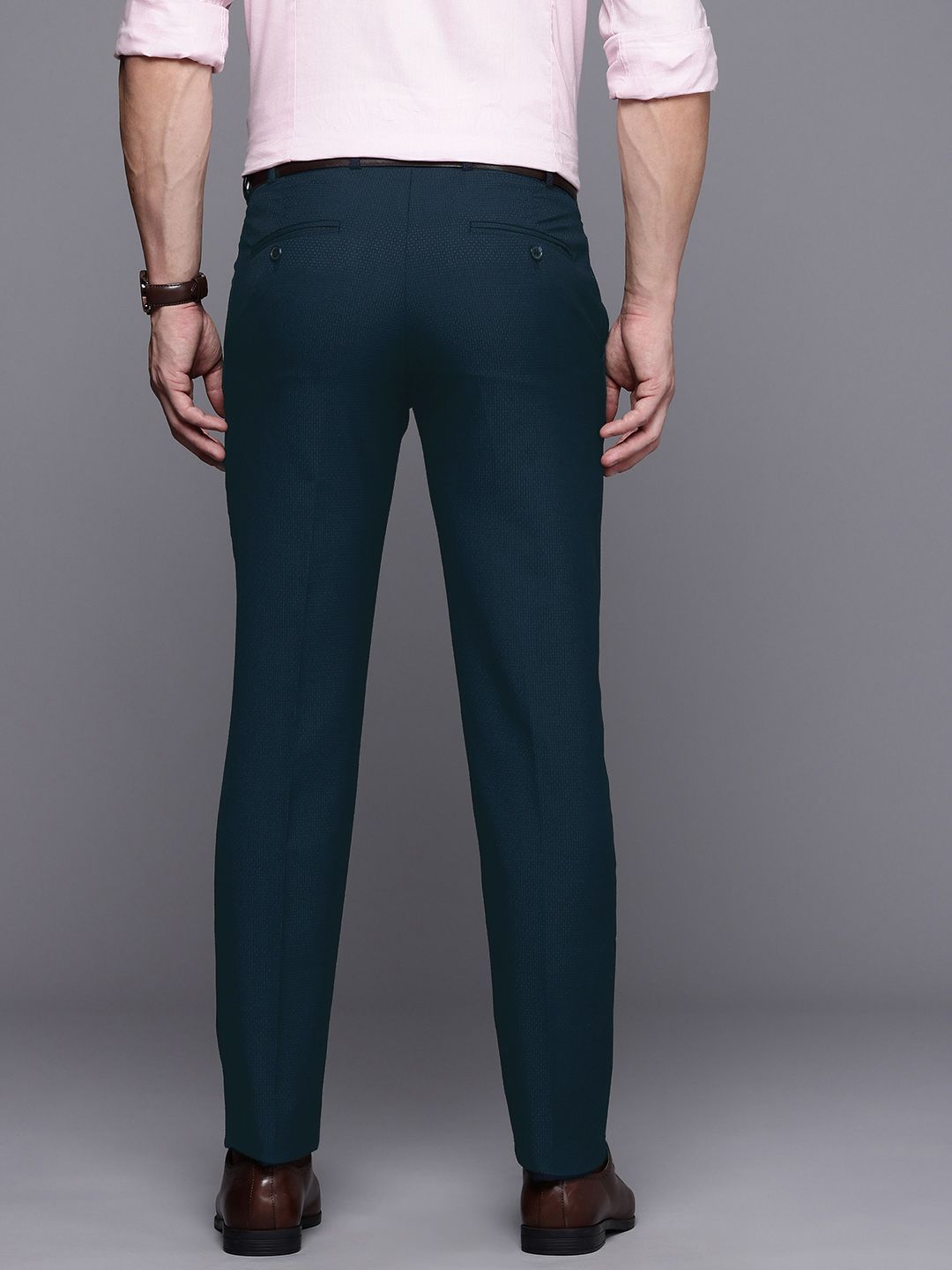 Raymond Men Self-Design Textured Slim Fit Formal Trousers