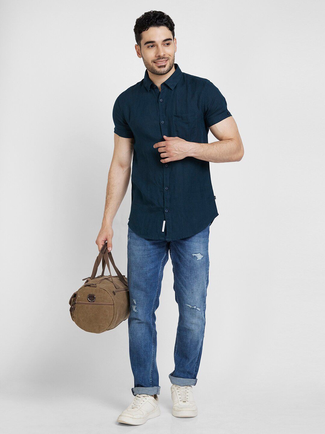 SPYKAR Short Sleeves Slim Fit Classic Casual Linen Shirt