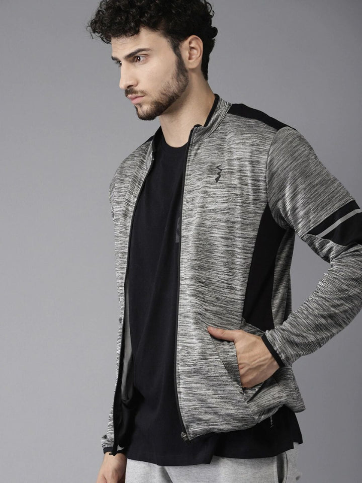 Campus Sutra Men Grey Colourblocked Windcheater Outdoor Sporty Jacket