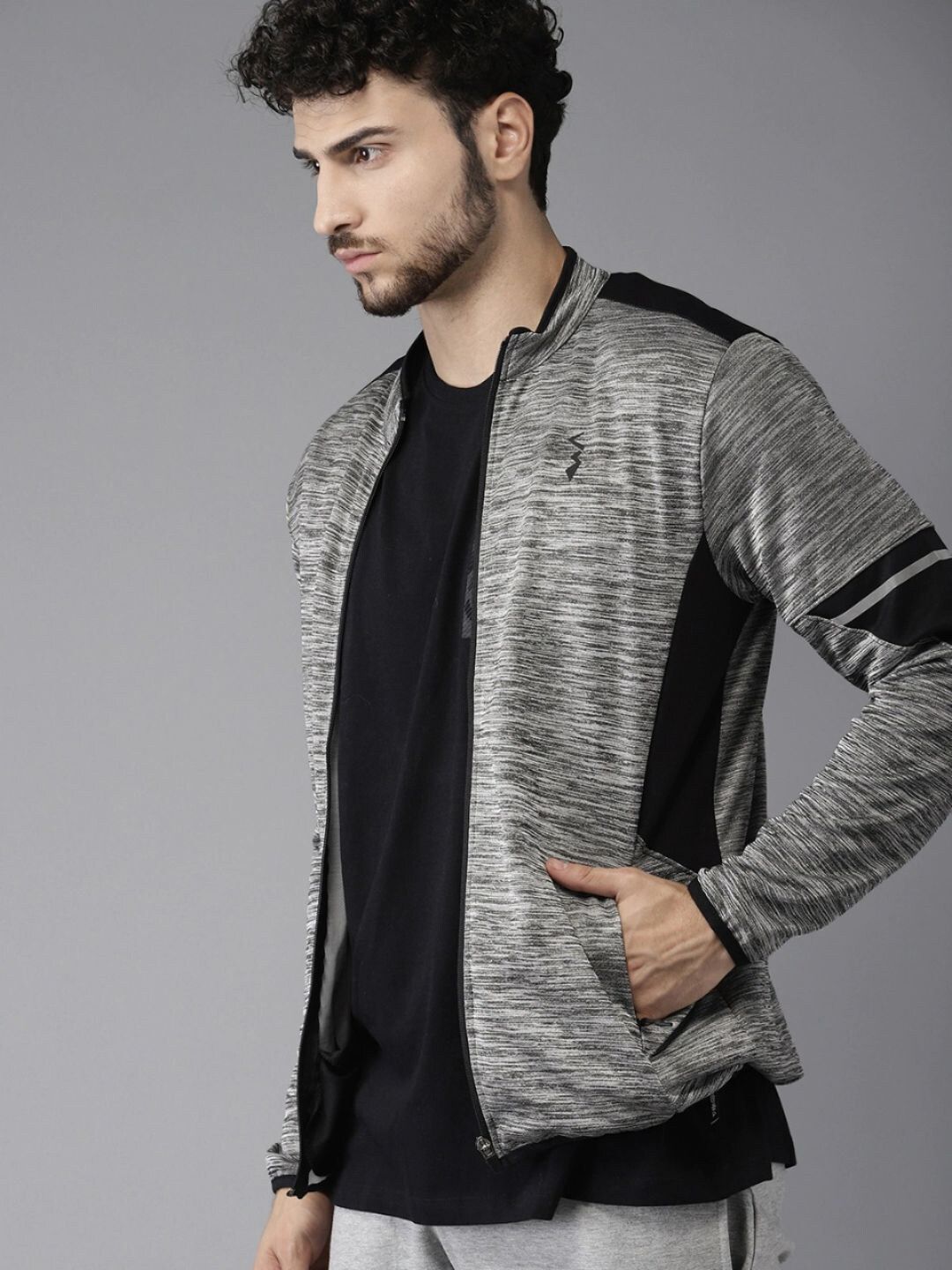 Campus Sutra Men Grey Colourblocked Windcheater Outdoor Sporty Jacket