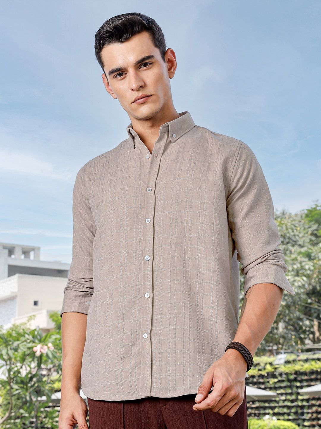 Thomas Scott Men Premium Fit Button-Down Collar Textured Casual Shirt