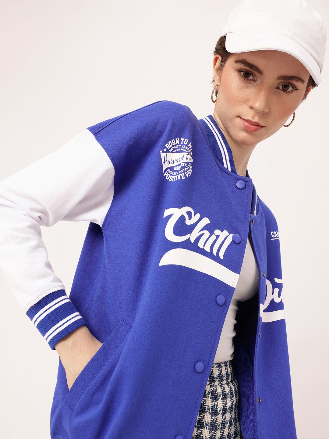 DressBerry Athletic Edge Printed Relaxed Fit Varsity Jacket