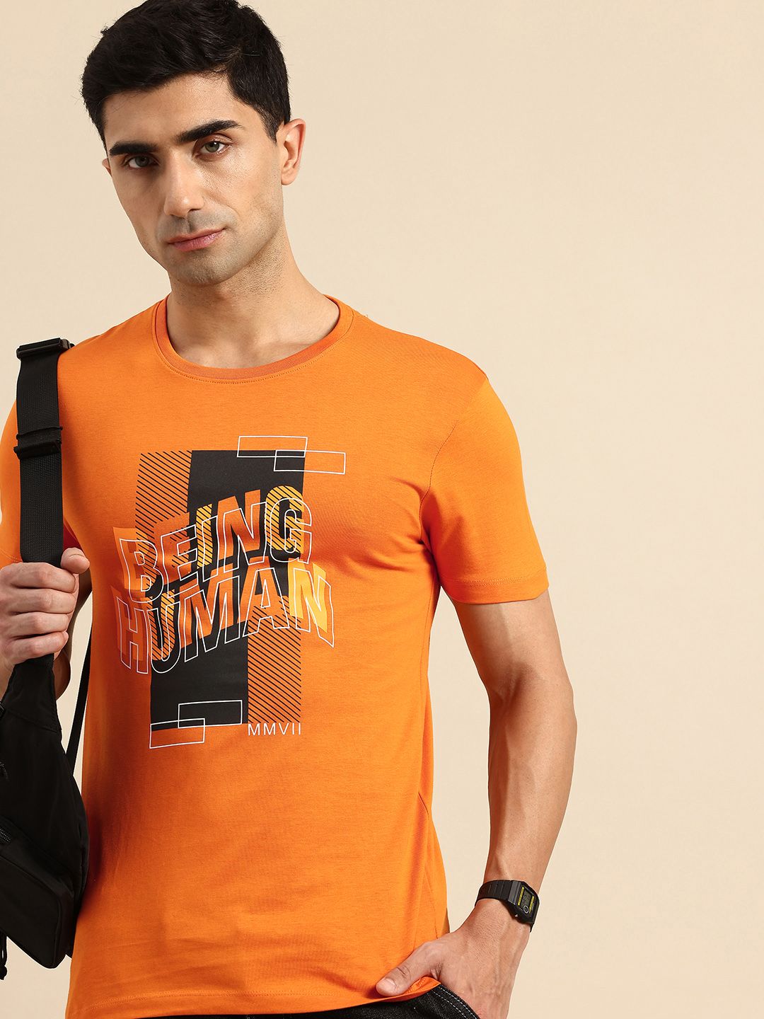 Being Human Pure Cotton Brand Logo Printed Slim Fit T-shirt