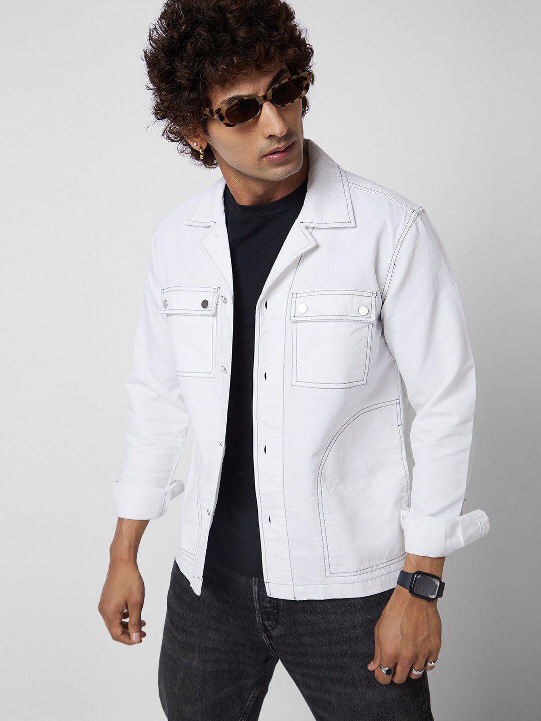 VASTRADO Classic Slim Fit Cuban Collar Casual Shacket