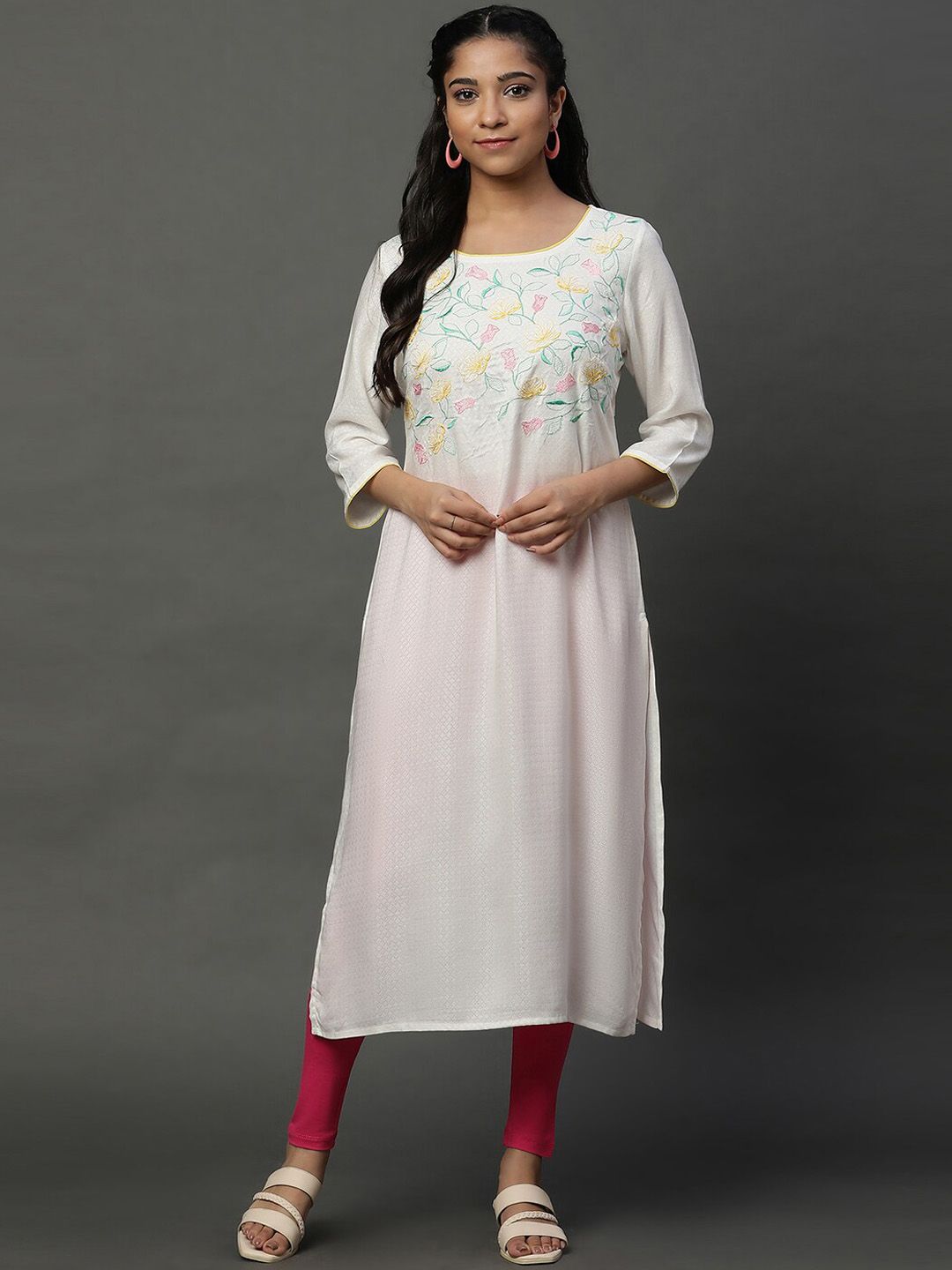 AURELIA Floral Embroidered Straight Kurta