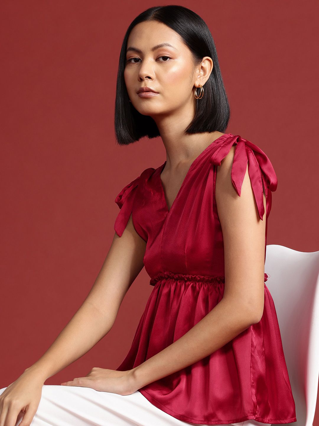 all about you Satin-Finish Cinched Waist Top