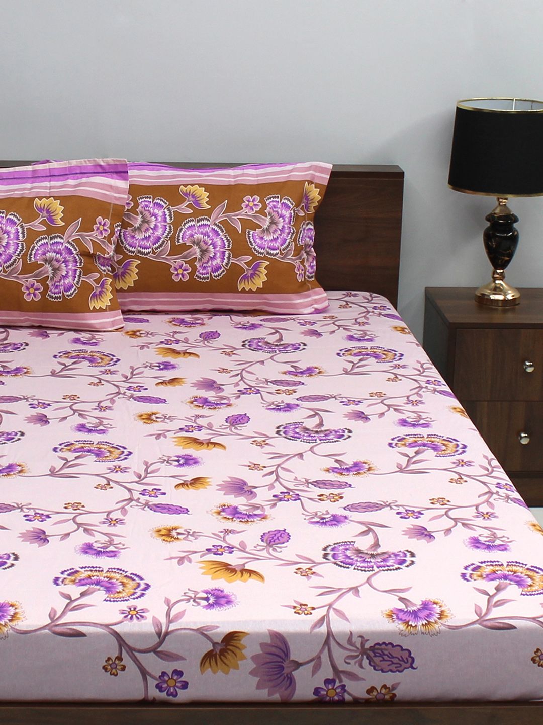 BOMBAY DYEING Ivyrose Blue & Green Floral Cotton 110 TC Queen Bedsheet & 2 Pillow Covers