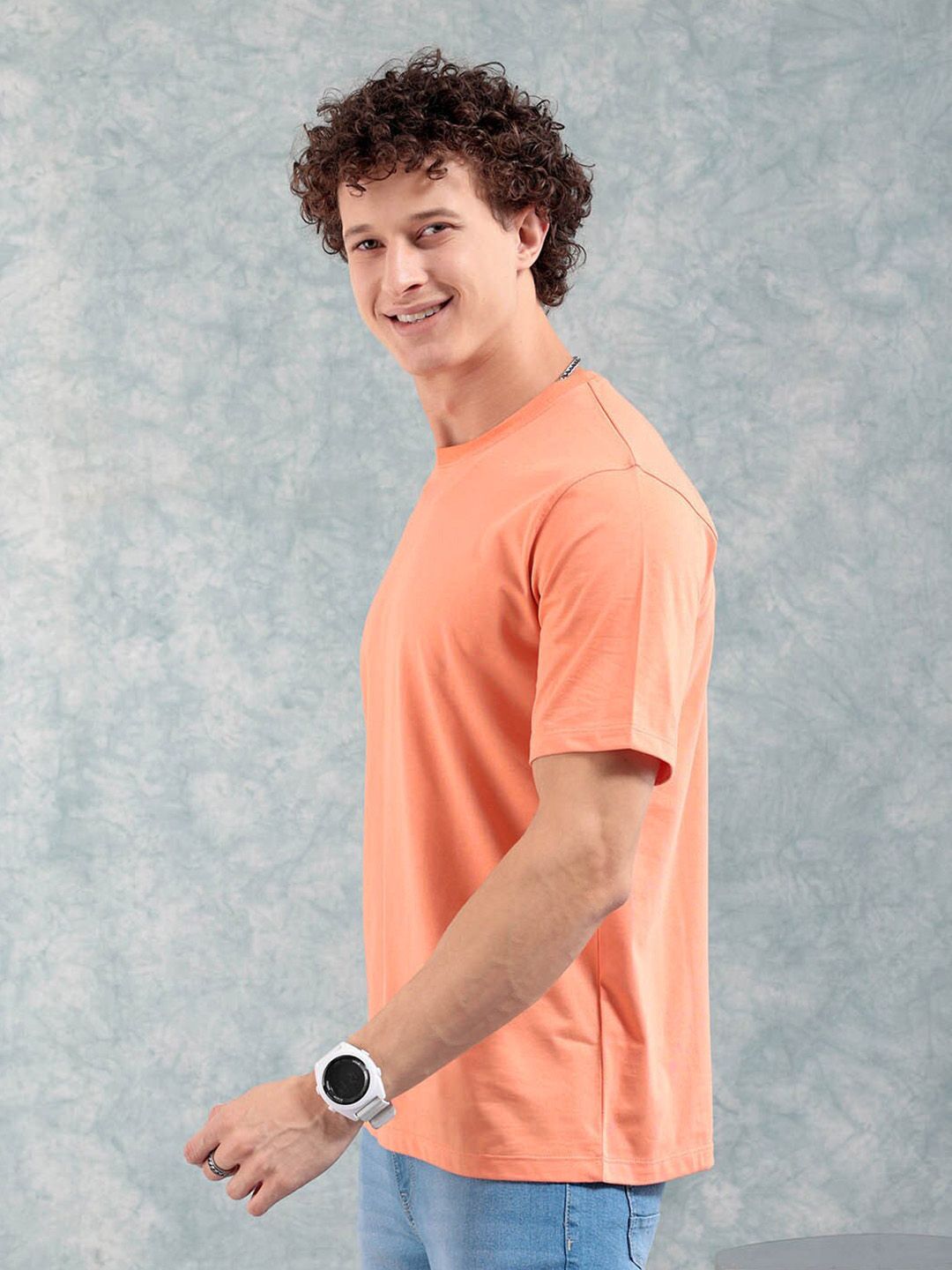 The Indian Garage Co Orange-Coloured Round Neck Short Sleeves Regular T-shirt