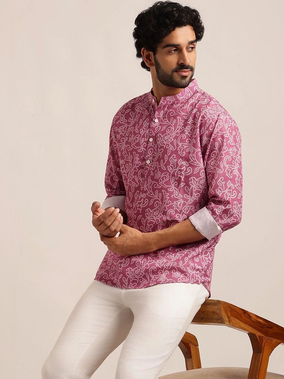 Anouk Men Ethnic Motifs Cotton Bandhani Printed Kurta