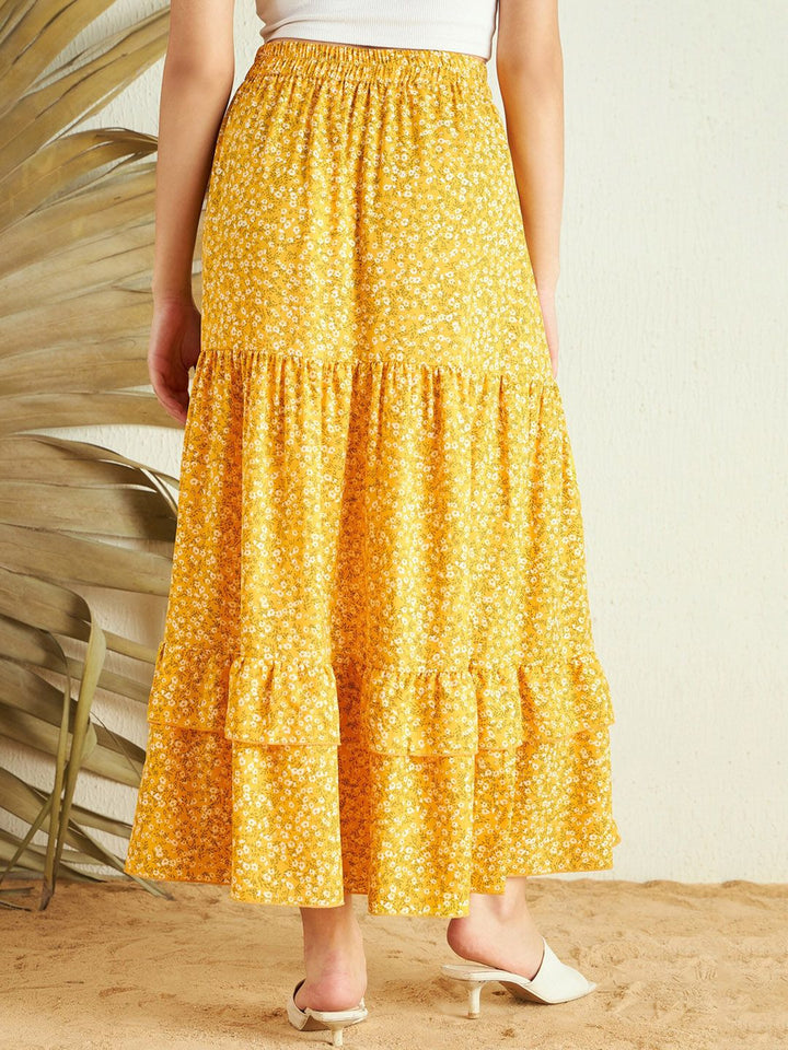 Berrylush Floral Printed Layered A-Line Maxi Skirt