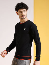 The Indian Garage Co Black Round Neck Long Sleeves Acrylic Pullover Sweater