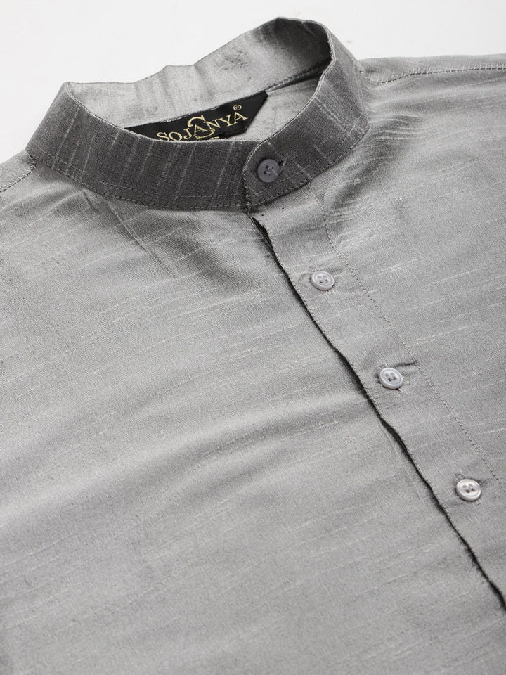SOJANYA Men Grey Solid Kurta with Churidar & Jacket