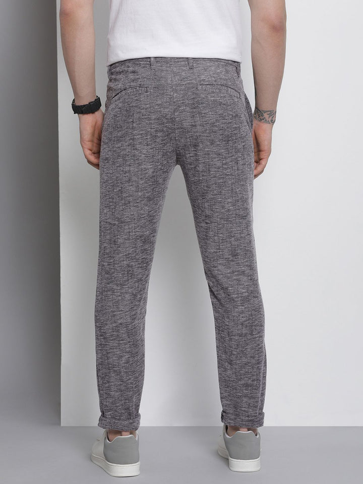 The Indian Garage Co Men Charcoal Grey Melange Effect Slim Fit Trousers