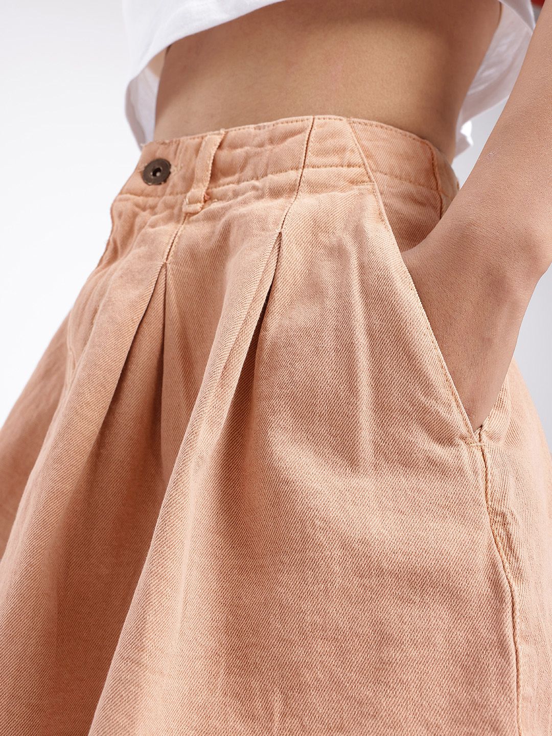 DressBerry Women City Chic Flared Frayed Hem A-line Pleated Denim Skirt