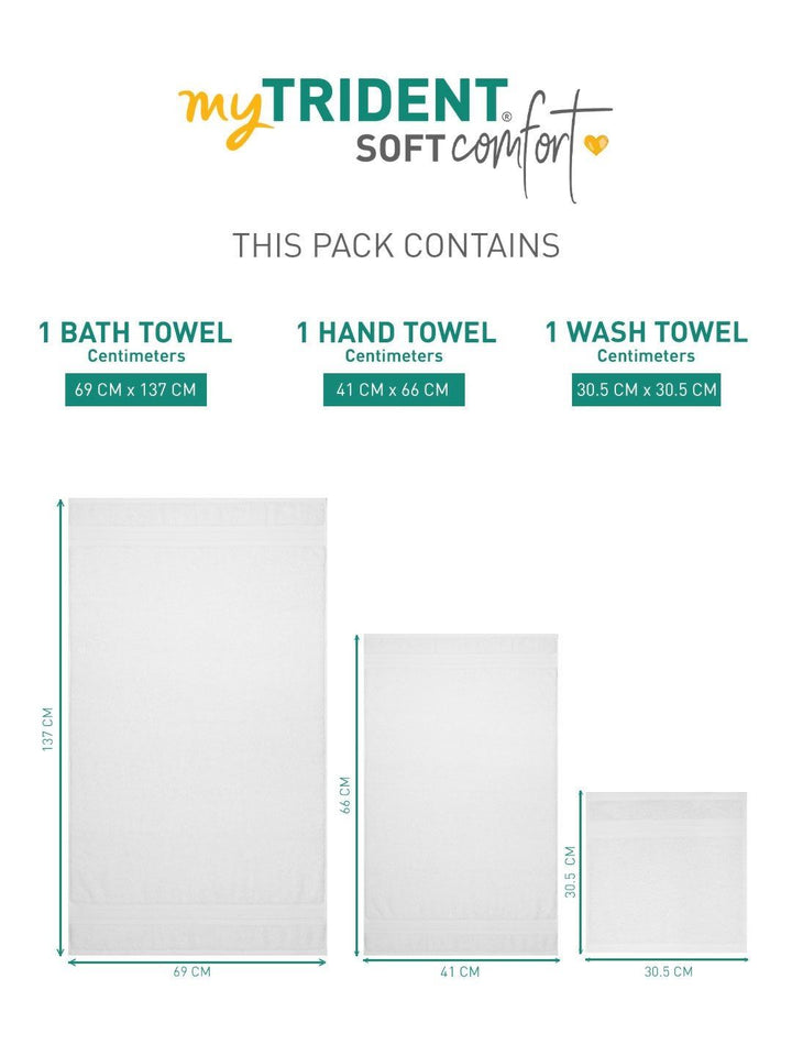 MYTRIDENT Soft Comfort White 3 Pieces Pure Cotton 500 GSM Towel Set