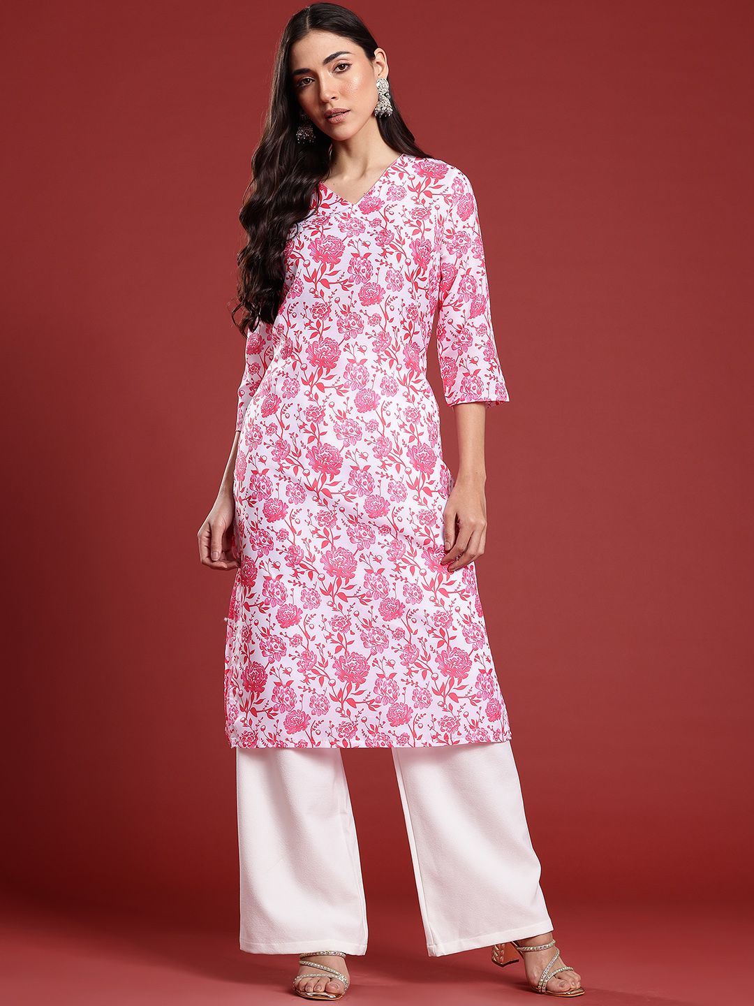 Anouk Floral Print Straight Kurta