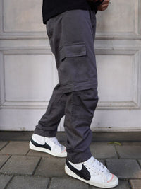 Powerlook Men Dark Grey Loose Fit Mid-Rise Cotton Cargos