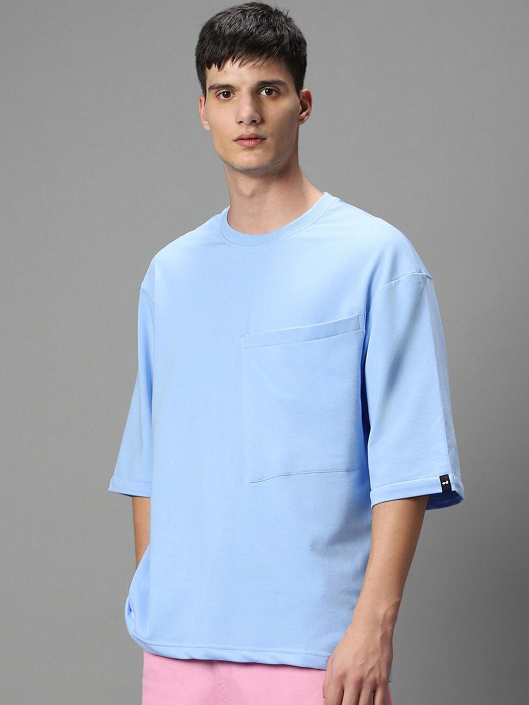 Bewakoof Drop-Shoulder Sleeves Pocket Detail Relaxed Fit Cotton T-shirt