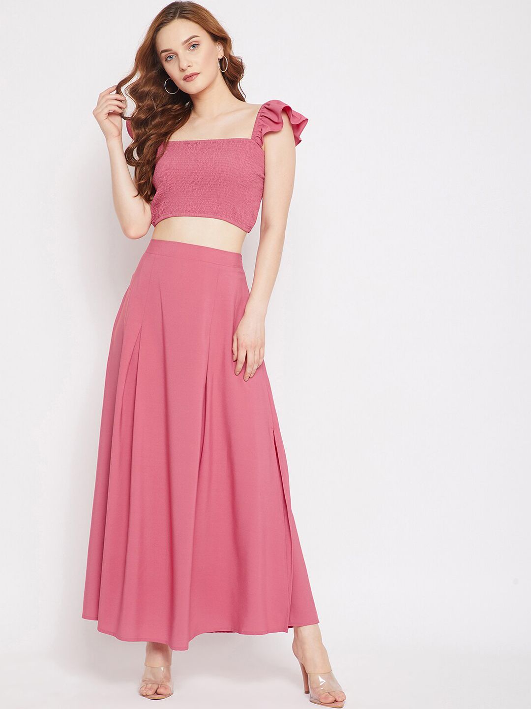 Berrylush Women Pink Smocked Two-Piece Co-ordinate Dress