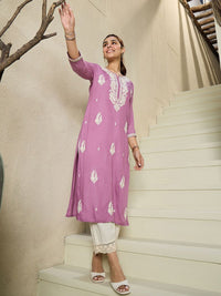 Indo Era Floral Embroidered Thread Work Straight Kurta
