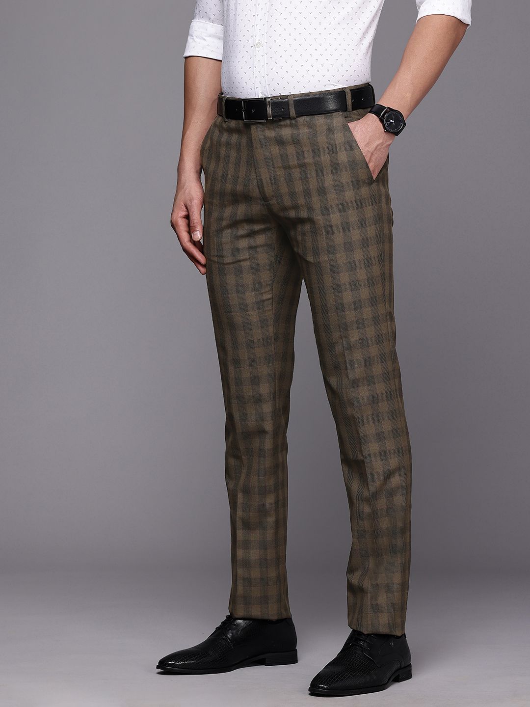 Raymond Men Checked Slim Fit Formal Trousers