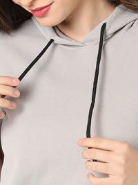 Campus Sutra Women Grey Solid Hooded T-Shirt with Trousers