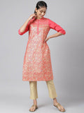 AURELIA Women Peach-Coloured Floral Printed Kurta