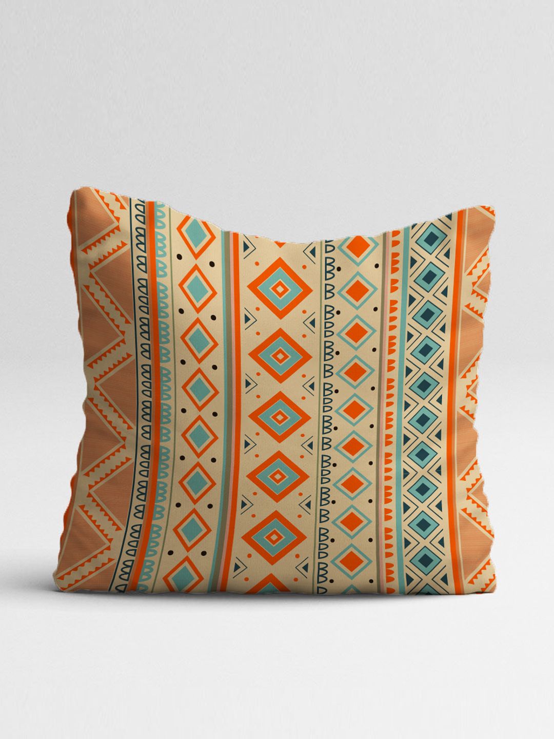 STITCHNEST Brown & Turquoise Blue Set of 5 Ethnic Motifs Square Cushion Covers