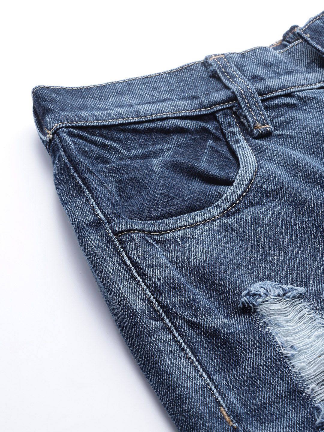SASSAFRAS Women Blue Cotton Relaxed Fit High-Rise Highly Distressed Stretchable Crop Jeans