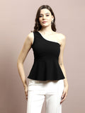 Athena Women Embellished Solid One Shoulder Scuba Peplum Top