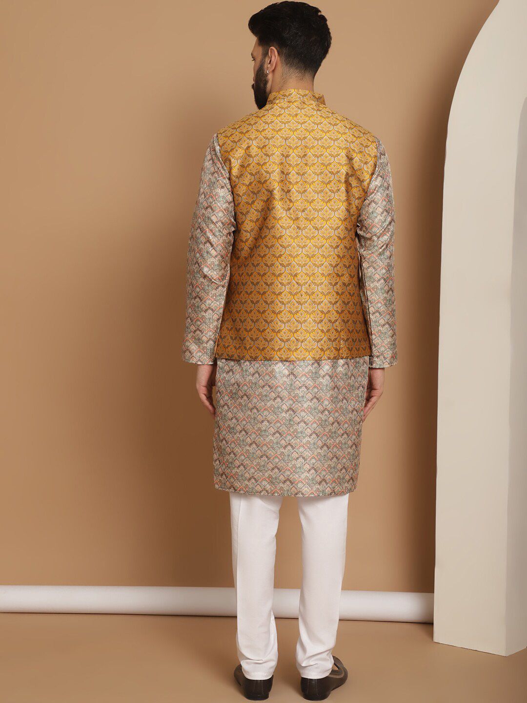 Anouk Striped Regular Jacquard Thread Work Straight Kurta with Churidar