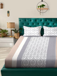 Myntra Elegant Homes Beige Floral Printed 300 TC King Fine Bedsheet dengan 2 Sarung Bantal