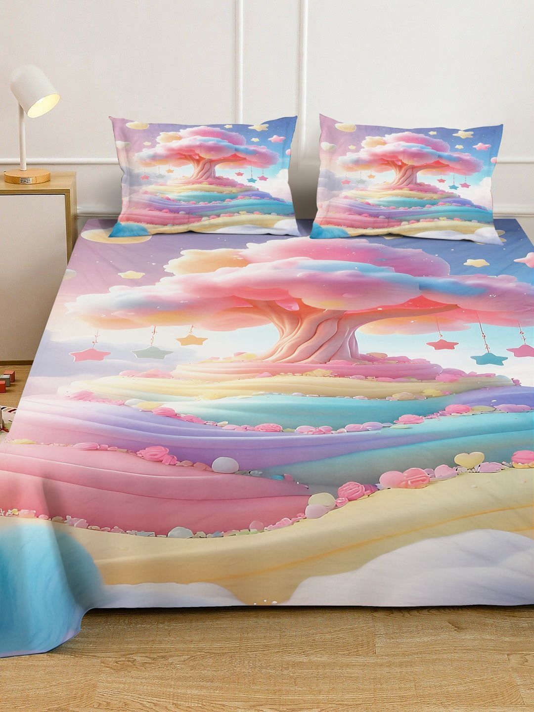 Myntra Elegant Homes Pink Printed Dilengkapi 400 TC King 7D Cadar Dengan 2 Sarung Bantal