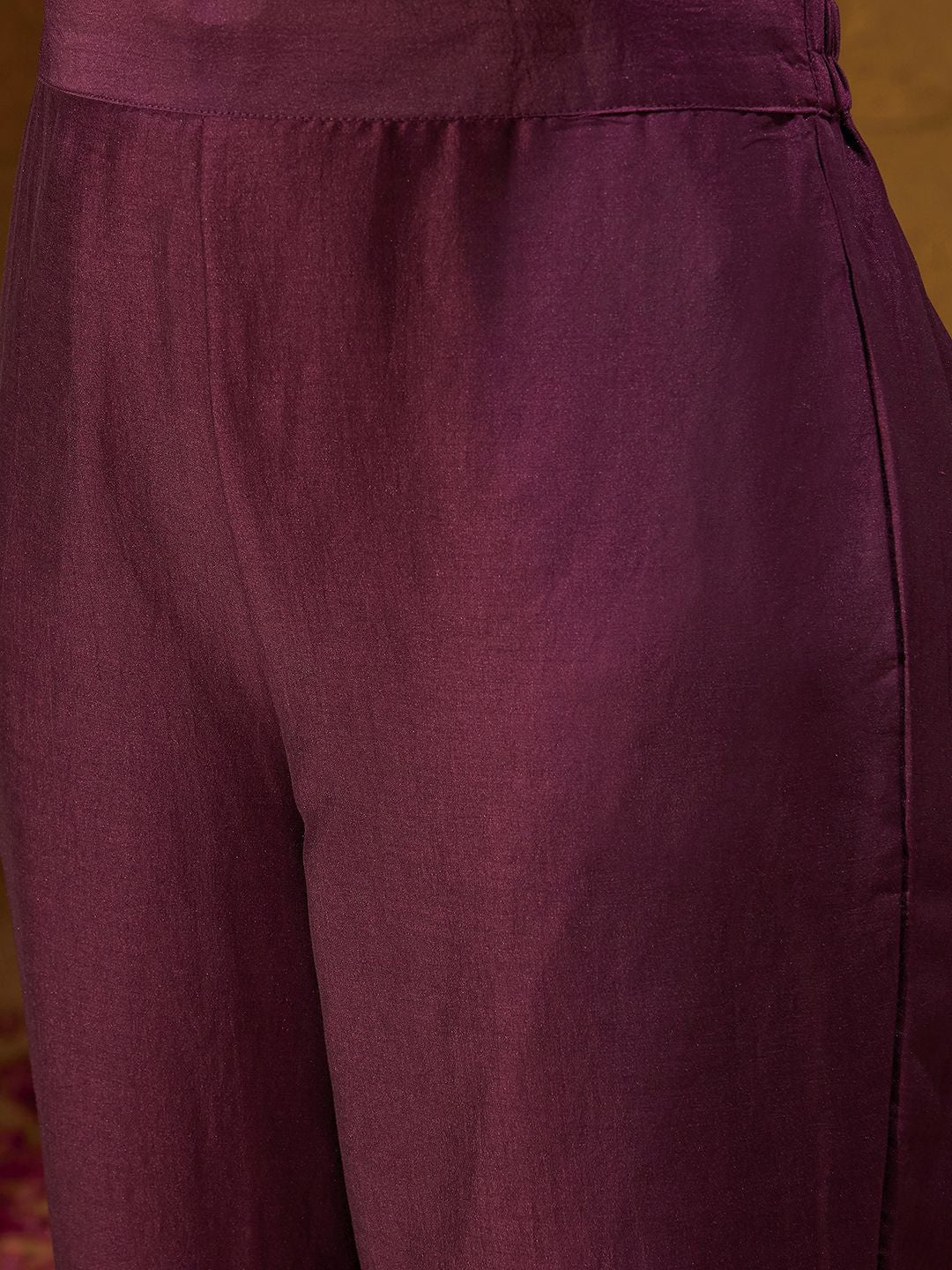 Indo Era Burgundy Floral Embroidered Straight Kurta with Trousers & Dupatta