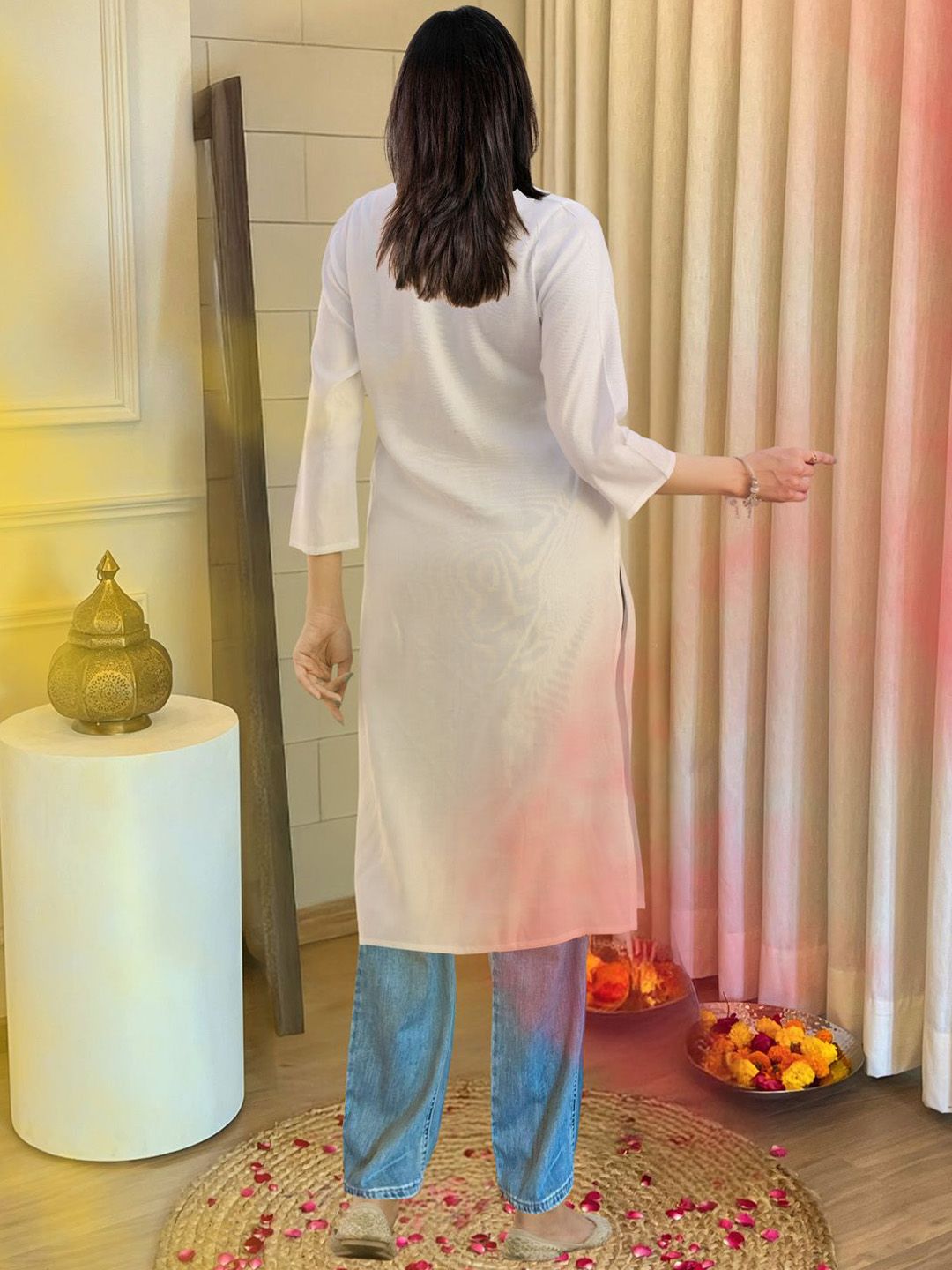 Indo Era Floral Embroidered Straight Kurta