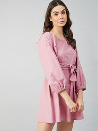 Athena Women Mauve Solid Cotton A-Line Dress