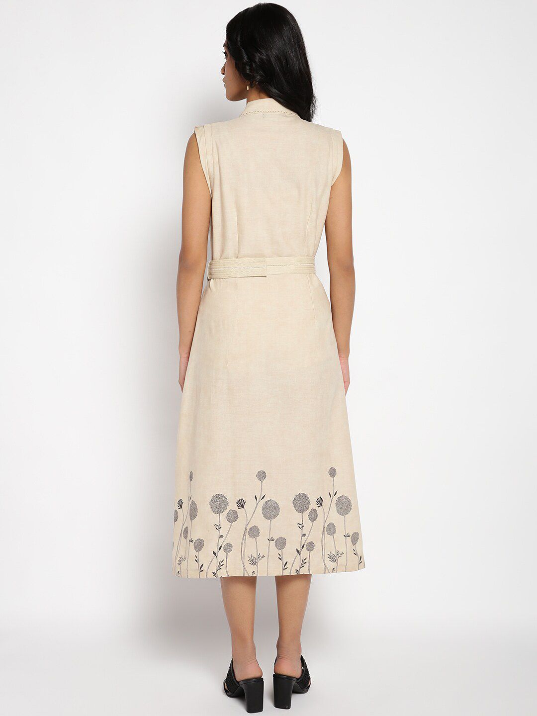 W Women Beige Floral Shirt Style Midi Dress